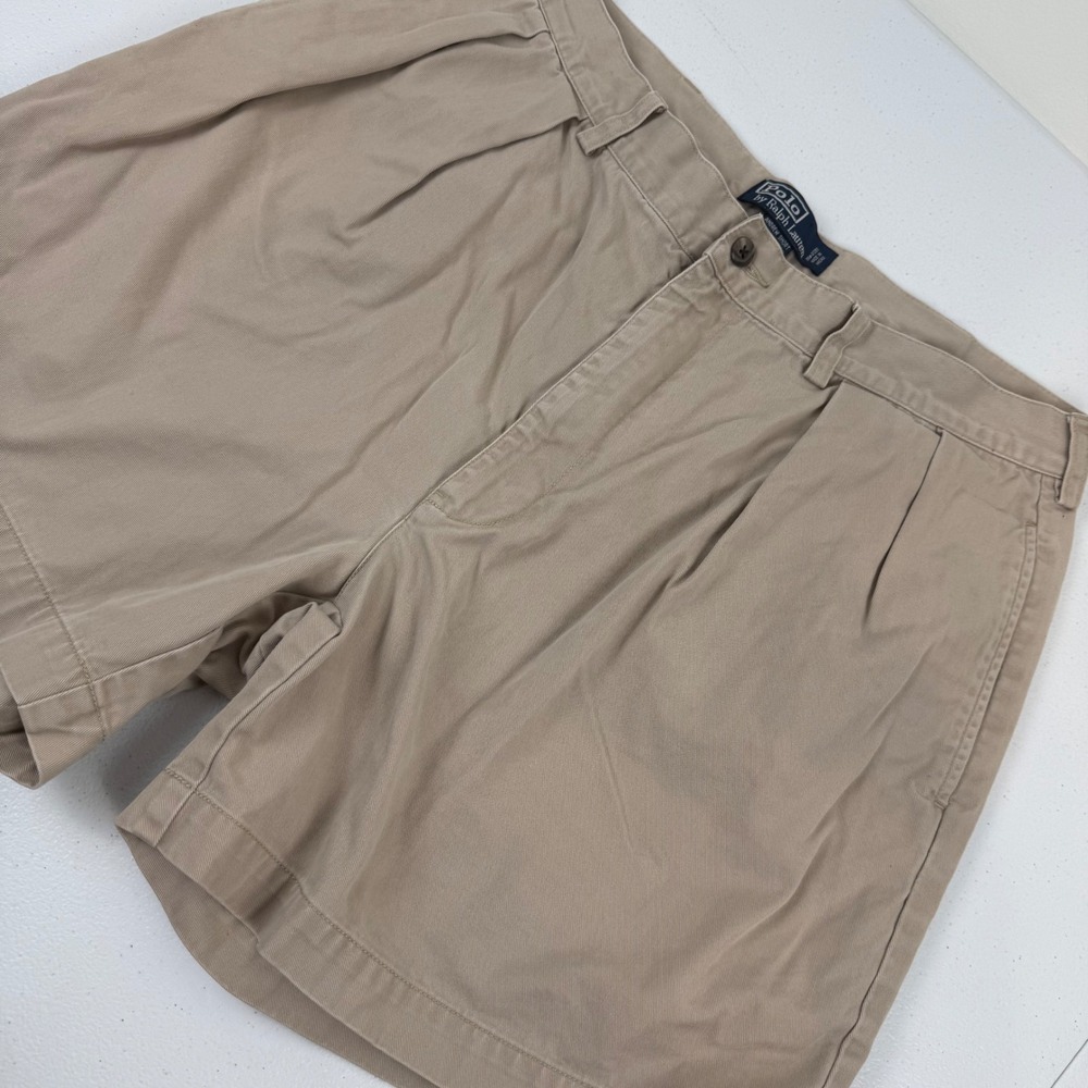 Polo Ralph Lauren Andrew Short Mens 35 Tan Khaki Pleated Cotton Chino Shorts